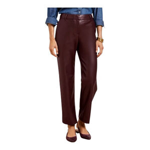 Women's TALBOTS Burgundy Faux Leather Straight Leg Ankle Pants Size 6